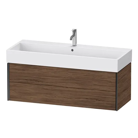 Duravit XViu Тумба подвесная, с раковиной, 2 ящика, цвет: walnut dark/черный матовый