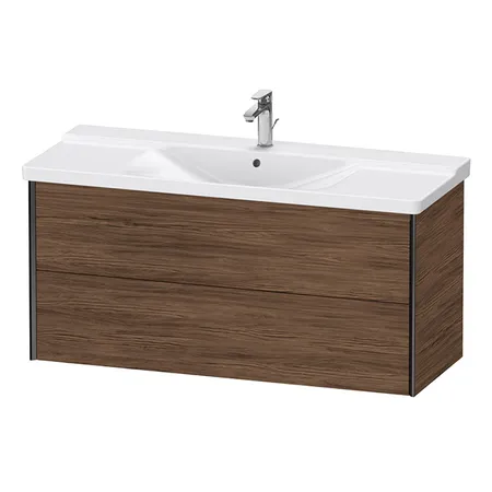 Duravit XViu Тумба подвесная, с раковиной, 2 ящика, цвет: walnut dark/черный матовый