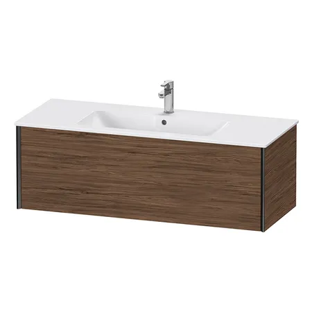 Duravit XViu Тумба подвесная, с раковиной, 1 ящик, цвет: walnut dark/черный матовый