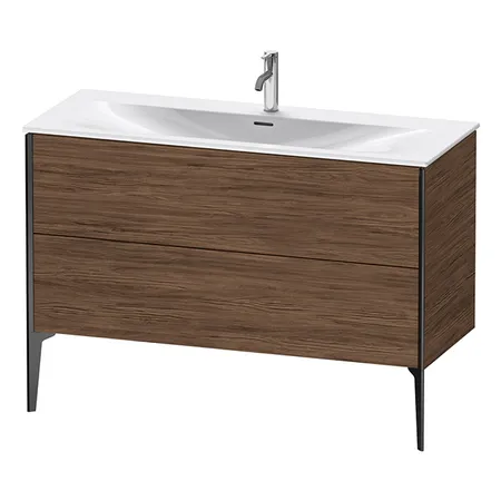 Duravit XViu Тумба подвесная, с раковиной, 2 ящика, цвет: walnut dark/черный матовый