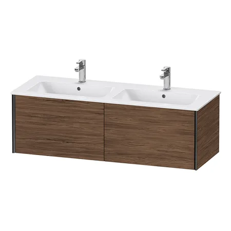 Duravit XViu Тумба подвесная, с двойной раковиной, 2 ящика, цвет: walnut dark/черный матовый