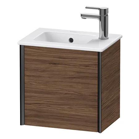 Duravit XViu Тумба подвесная, с раковиной, 1 дверь, (петли справа), цвет: walnut dark/черный матовый