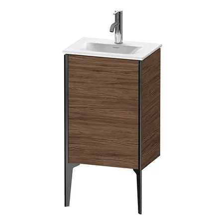 Duravit XViu Тумба подвесная, с раковиной, 1 дверь, (петли справа), цвет: walnut dark/черный матовый