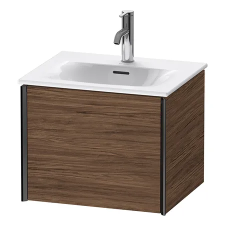 Duravit XViu Тумба подвесная, с раковиной, 1 ящик, цвет: walnut dark/черный матовый