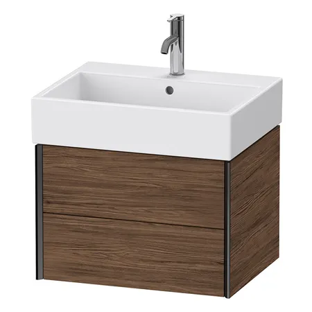 Duravit XViu Тумба подвесная, с раковиной, 2 ящика, цвет: walnut dark/черный матовый