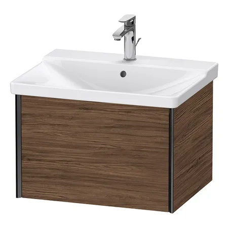 Duravit XViu Тумба подвесная, с раковиной, 1 ящик, цвет: walnut dark/черный матовый