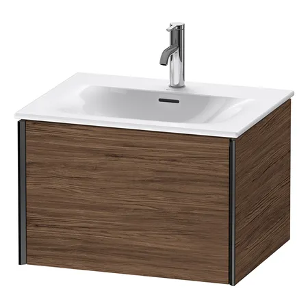 Duravit XViu Тумба подвесная, с раковиной, 1 ящик, цвет: walnut dark/черный матовый