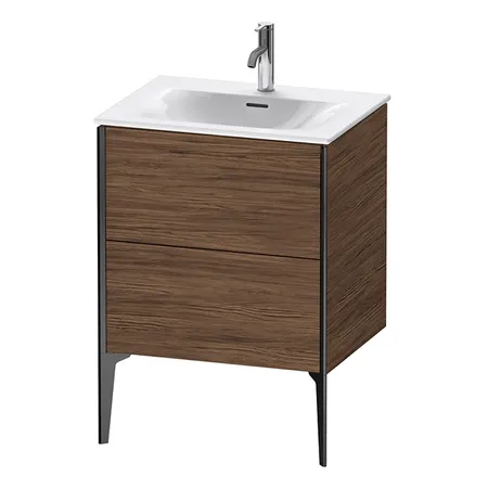 Duravit XViu Тумба подвесная, с раковиной, 2 ящика, цвет: walnut dark/черный матовый