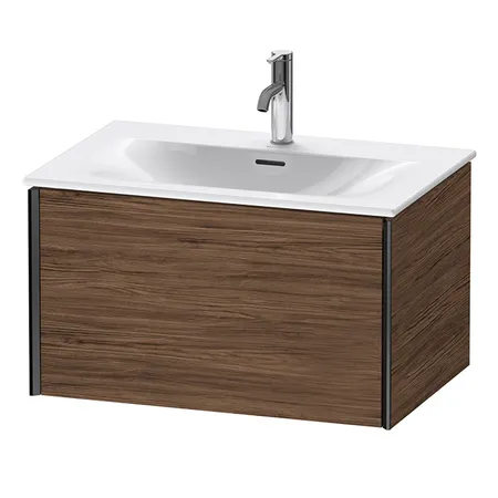 Duravit XViu Тумба подвесная, с раковиной, 1 ящик, цвет: walnut dark/черный матовый