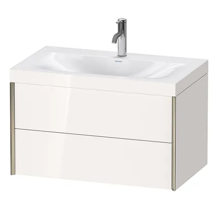 Duravit XViu Тумба подвесная, с раковиной без перелива, с 1 отв под смес, 2 ящика, цвет: белый глянцевый/champagne matt