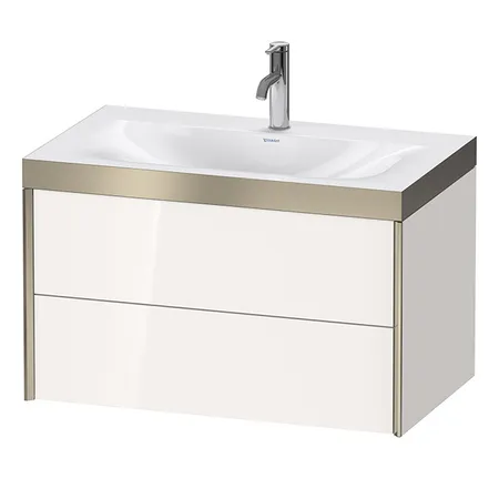 Duravit XViu Тумба подвесная, с раковиной без перелива, с 1 отв под смес, 2 ящика, цвет: белый глянцевый/champagne matt