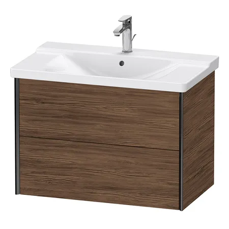Duravit XViu Тумба подвесная, с раковиной, 2 ящика, цвет: walnut dark/черный матовый