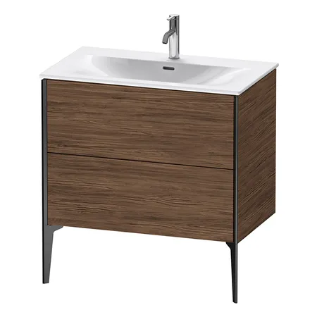 Duravit XViu Тумба подвесная, с раковиной, 2 ящика, цвет: walnut dark/черный матовый