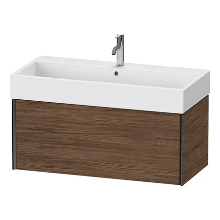 Duravit XViu Тумба подвесная, с раковиной, 1 ящик, цвет: walnut dark/черный матовый