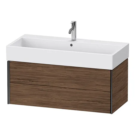 Duravit XViu Тумба подвесная, с раковиной, 2 ящика, цвет: walnut dark/черный матовый