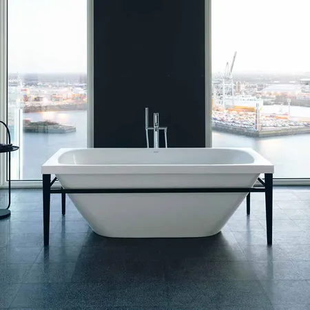 Duravit XViu Ванна отдельностоящая, акриловая бесшовная панель, слив-перелив, цвет: матовый черный