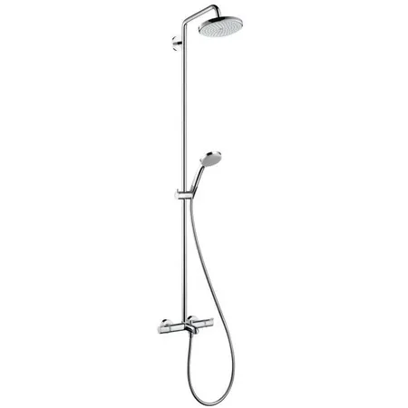 Hansgrohe Croma Душевая система Showerpipe: верхний душ 220 1jet, ручной душ, термостат для ванны, штанга для душа, держатель, излив, цвет: хром