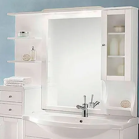 EBAN Eleonora Modular DX Зеркало в раме, со шкафчиком cправа и полочками слева, цвет: bianco decape