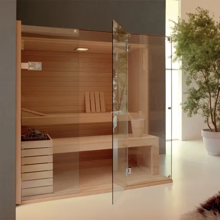 Effegibi Sky Corner 45 Сауна, угловая DX, цвет: канадский хемлок