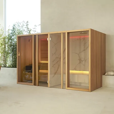 Effegibi Yoku Spa Shelf Сауна&Хаммам, пристенная, цвет: чёрный орех/Calacatta Gold Extra