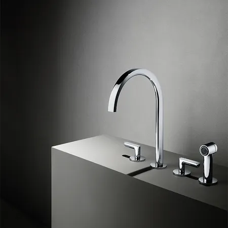 Fantini Icona Deco Смеситель для кухни, 4 отв, без донного клапана, излив, с ручн душем, цвет: хром