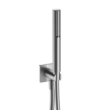 Fantini Milano Душевой набор: вывод воды на 1/2”, шланг, ручная лейка FIT, держатель для лейки, цвет: матовая натуральная сталь