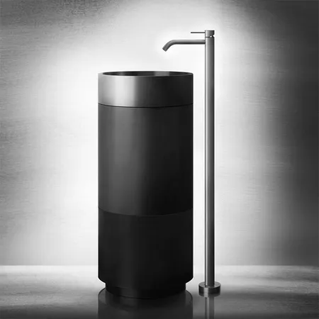 Gessi 316 Раковина, без отв, напольная, отдельностоящая, с сифоном, слив в пол, цвет: Steel brushed