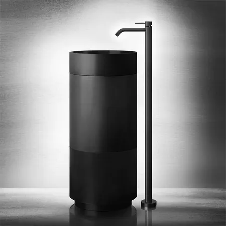 Gessi 316 Раковина, без отв, напольная, отдельностоящая, с сифоном, слив в пол, цвет: Black metal brushed PVD