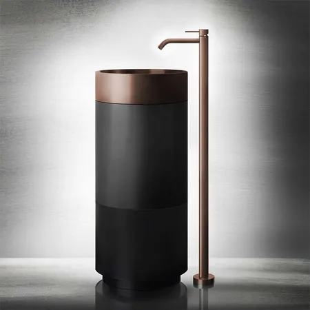 Gessi 316 Раковина, без отв, напольная, отдельностоящая, с сифоном, слив в пол, цвет: Copper brushed pvd