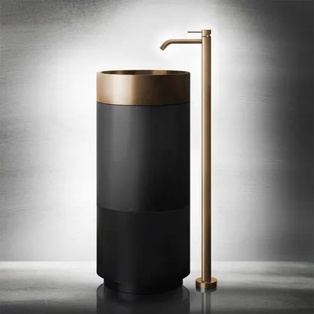 Gessi 316 Раковина, без отв, напольная, отдельностоящая, с сифоном, слив в пол, цвет: Warm bronze brushed PVD