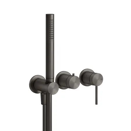 Gessi 316 Смеситель для душа, встраиваемый, с переключателем на 2 полож, держ с подв воды, ручн душ и шланг, цвет: Black Metal Brushed PVD
