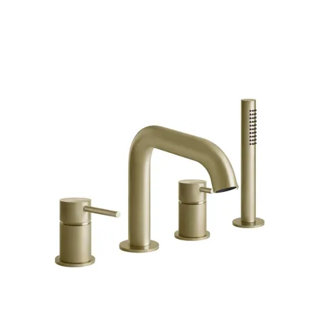 Gessi 316 Смеситель для ванны, на 4 отв, с переключателем, изливом и шлангом 1,50 м, цвет: Brushed Brass PVD