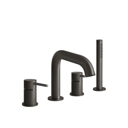Gessi 316 Смеситель для ванны на 4 отв, с переключателем, изливом и шлангом 1,50 м, цвет: brushed black metal pvd