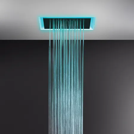 Gessi Afilo Встраиваемая душевая система, "троп.ливень,водопад,распыление,хромо"+ пульт упр. (треб. блок питания на 12B), окантовка белый CN/панель блестящая сталь
