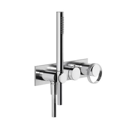 Gessi Anello Встраиваемый однорычажный смеситель на 2 выхода с перекл, ручным душем с держателем и выводом воды, внешняя часть, цвет: хром