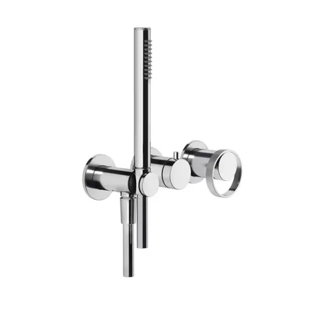 Gessi Anello Встраиваемый однорычажный смеситель на 2 выхода с перекл, ручным душем с держателем и выводом воды, внешняя часть, цвет: хром