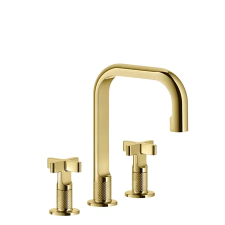Gessi Inciso Смеситель для раковины на 3 отв, с донным клапаном, цвет: золото