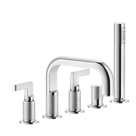 Gessi Inciso Смеситель для ванны, 5 отв, с ручным душем и шлангом, цвет: хром