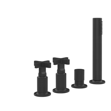 Gessi Inciso+ Смеситель для ванны на 4 отверстия для наполнения через слив-перелив, переключатель, шланг 1,50 м, цвет: black XL