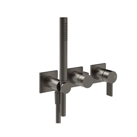 Gessi Inverso Rigato Внешняя часть настенного смесителя для душа на 2 выхода с перекл и ручным душем, цвет: Black Metal Br. PVD