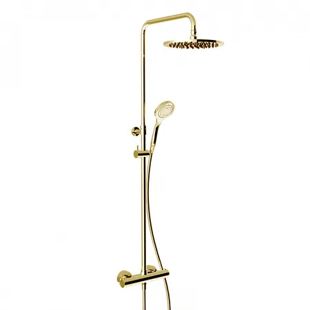 Gessi Minimalistic Душевая стойка, с верхним душем, термостатическим смесителем, ручным душем и шлангом, цвет: Gold PVD