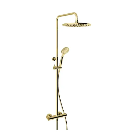 Gessi Minimalistic Shower Душевая стойка с термостатическим смесителем, верхним душем, ручным душем и шлангом, цвет Gold PVD