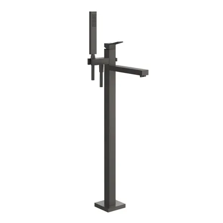 Gessi Rettangolo K Смеситель для ванны, напольный, с ручным душем, и шлангом, внешняя часть, цвет: Black Metal Brushed PVD
