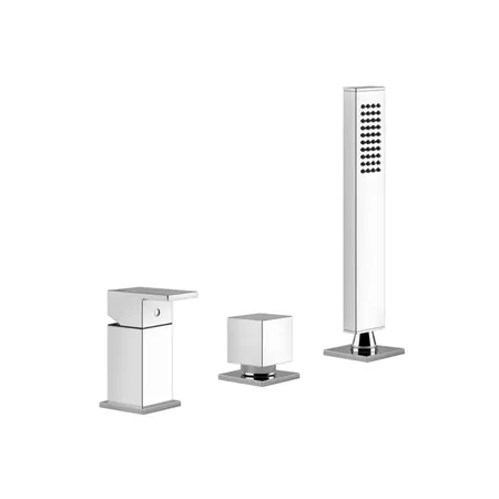 Gessi Rettangolo Смеситель для ванны на 3 отверстия, с переключателем и ручным душем, без излива, цвет: хром