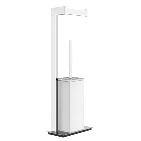 Gessi Rettangolo Стойка, с держателем для туалетной бумаги и ершиком, напольная, цвет: хром/белый