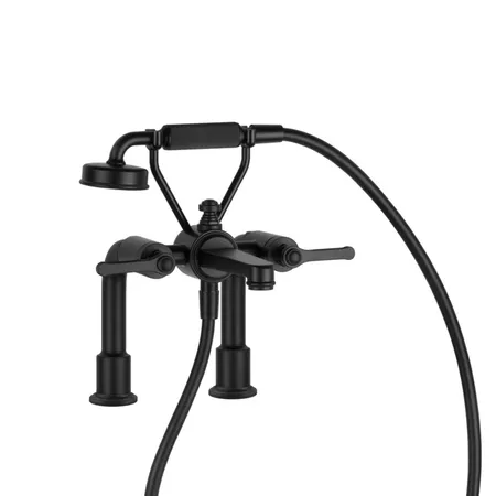 Gessi Venti20 Смеситель для установки на борт ванны на 2 отверстия, двухвентильный, с ручным душем и шлангом, цвет: черный матовый