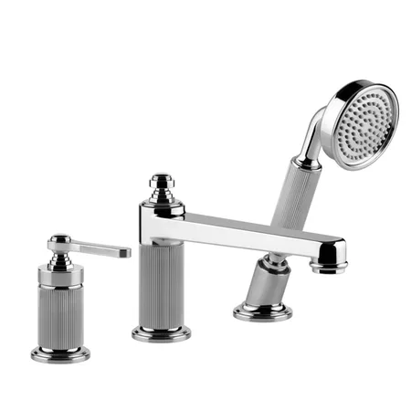 Gessi Venti20 Смеситель для установки на борт ванны на 3 отверстия, однорычажный, с ручным душем и шлангом, цвет: хром
