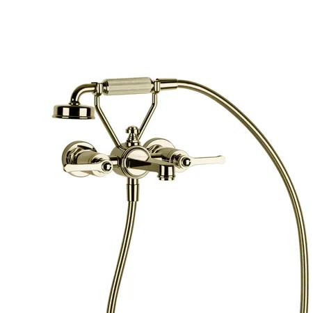 Gessi Venti20 Смеситель для ванны настенный, двухвентильный, с ручным душем и шлангом, цвет: Brass PVD