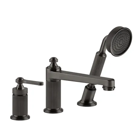 Gessi Venti20 Смеситель на борт ванны, на 3 отв, с ручным душем и шлангом, цвет: Black Metal Brushed PVD