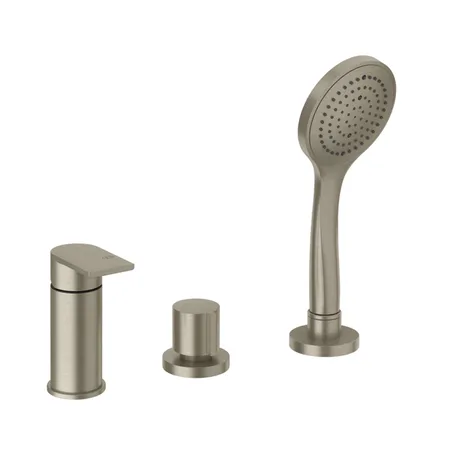 Gessi Emporio Via manzoni Смеситель для ванны, на 3 отв, наполнение через слив-перелив, лейка, цвет: Finox Brushed Nickel